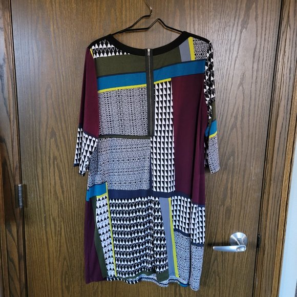 J Taylor Womens Dress Multicolor Geometric Shift Dress 3/4 Sleeve Zipper Size 16 - Picture 6 of 10